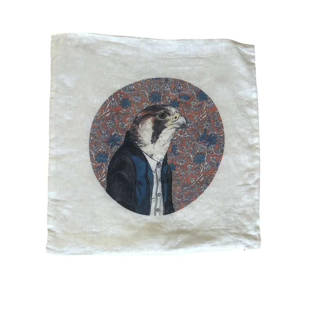 West Elm Throw Pillow Case 18x18 White Linen Falcon Eagle Bird Sham Cottage Chic